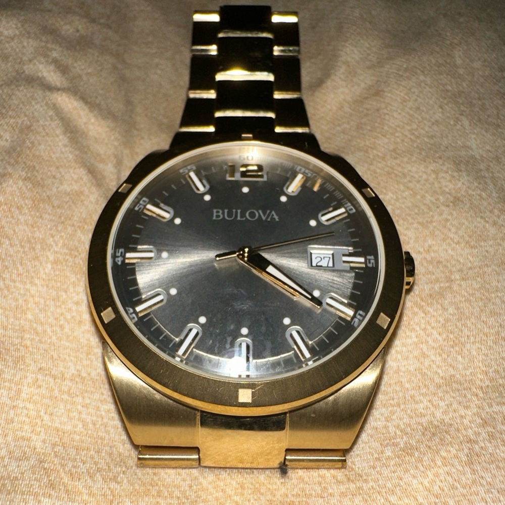 BULOVA Men's Classic Diamond Accent Gold-Tone Stainless Steel Bracelet Watch